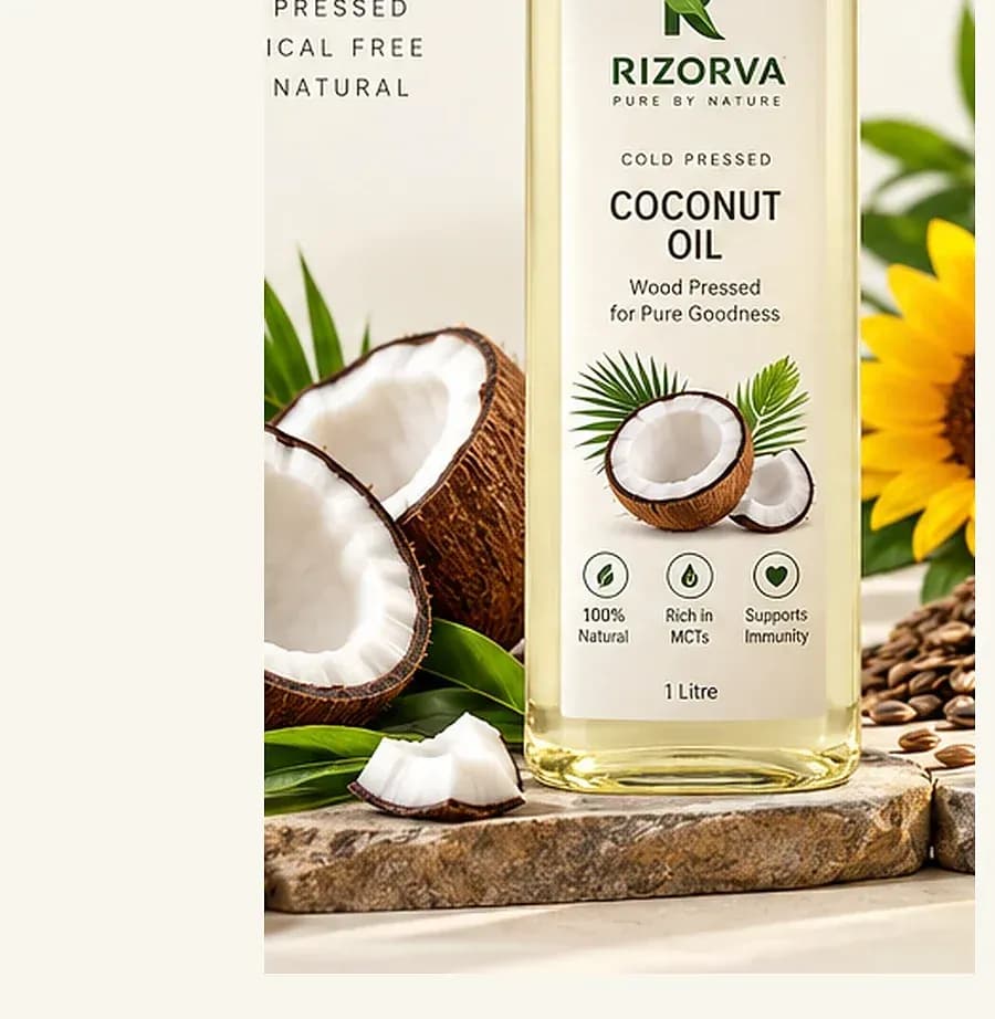 Rizorva cold pressed coconut oil bottle